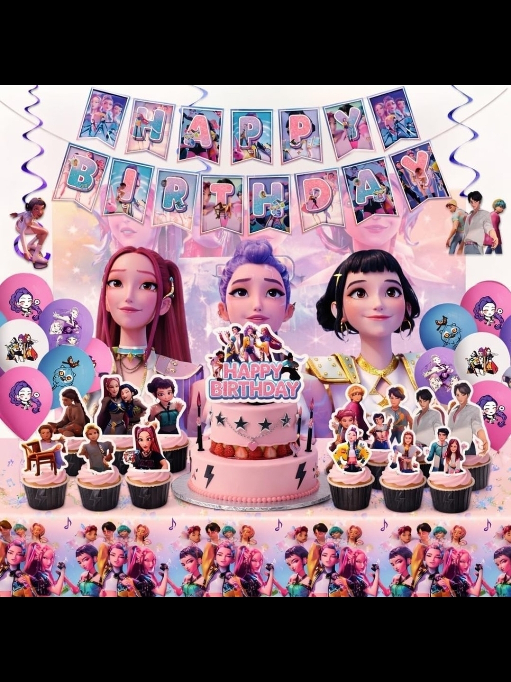 K-Pop Ddmon Hunter Happy Birthday Party Decoration Kit - Pink Character Theme